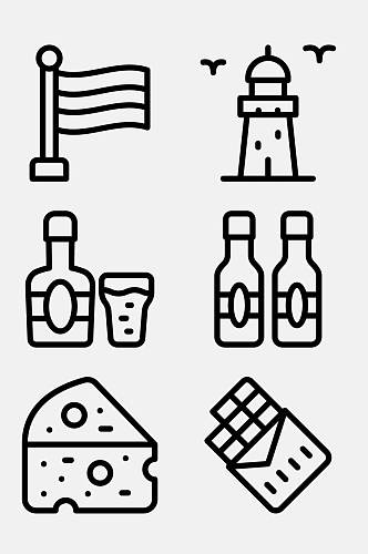 芝士酒瓶线性荷兰文化图标免抠素材