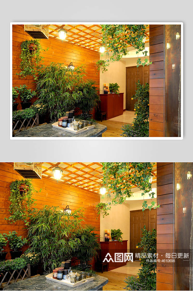 植物攀爬吊挂木质架装潢效果图素材