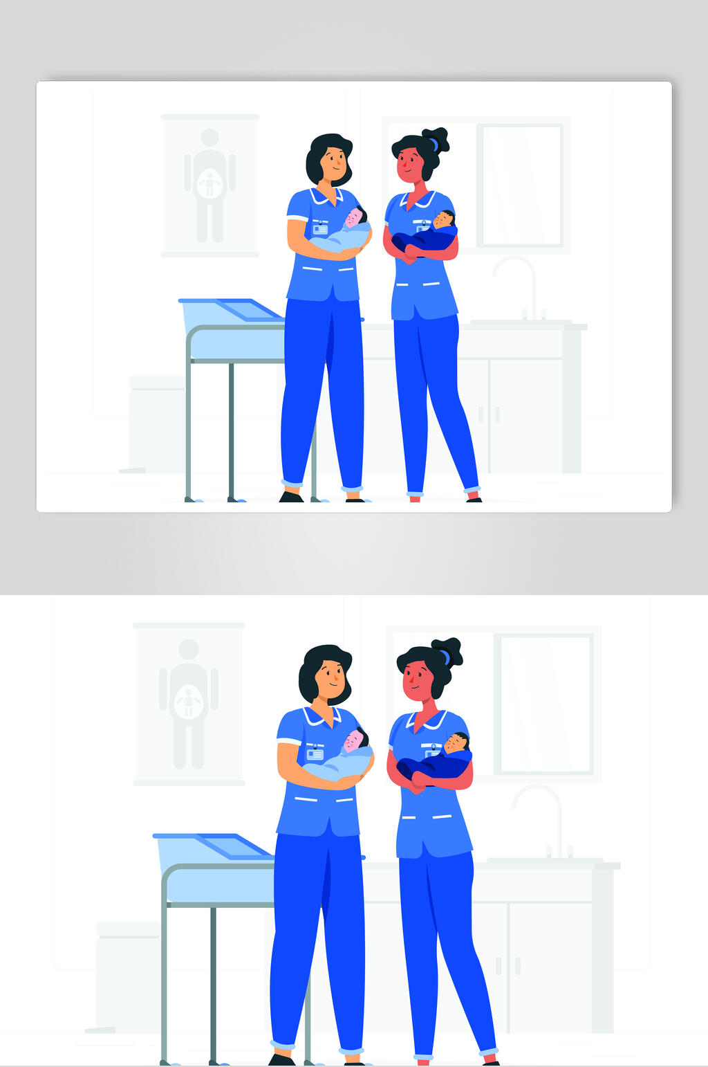 女孩妇产科插画矢量素材素材