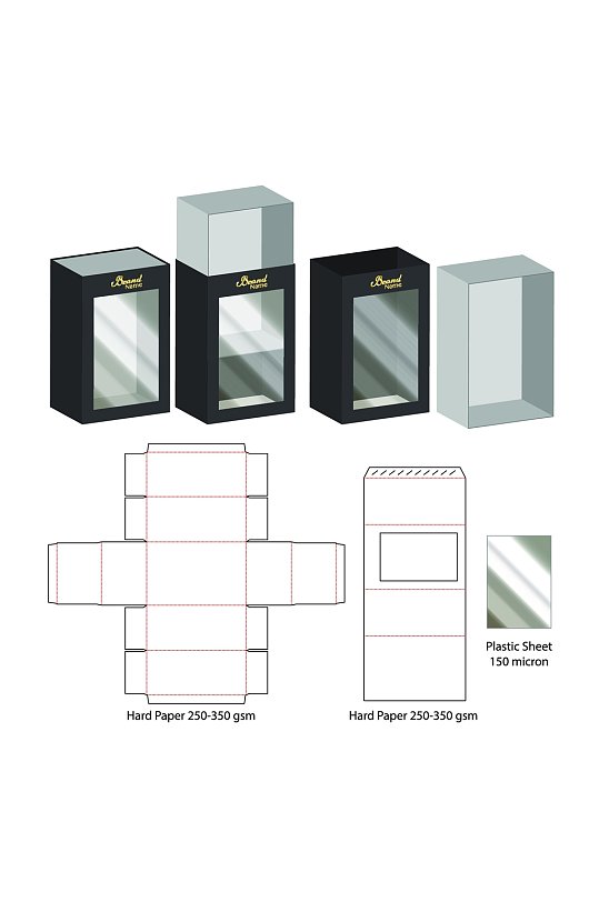 抽拉式高级甜品纸箱刀模包装盒展开图