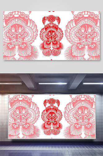 红色花中国风纹样背景