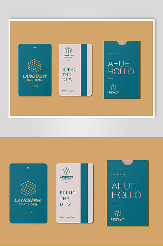 蓝色卡片酒店品牌vi样机