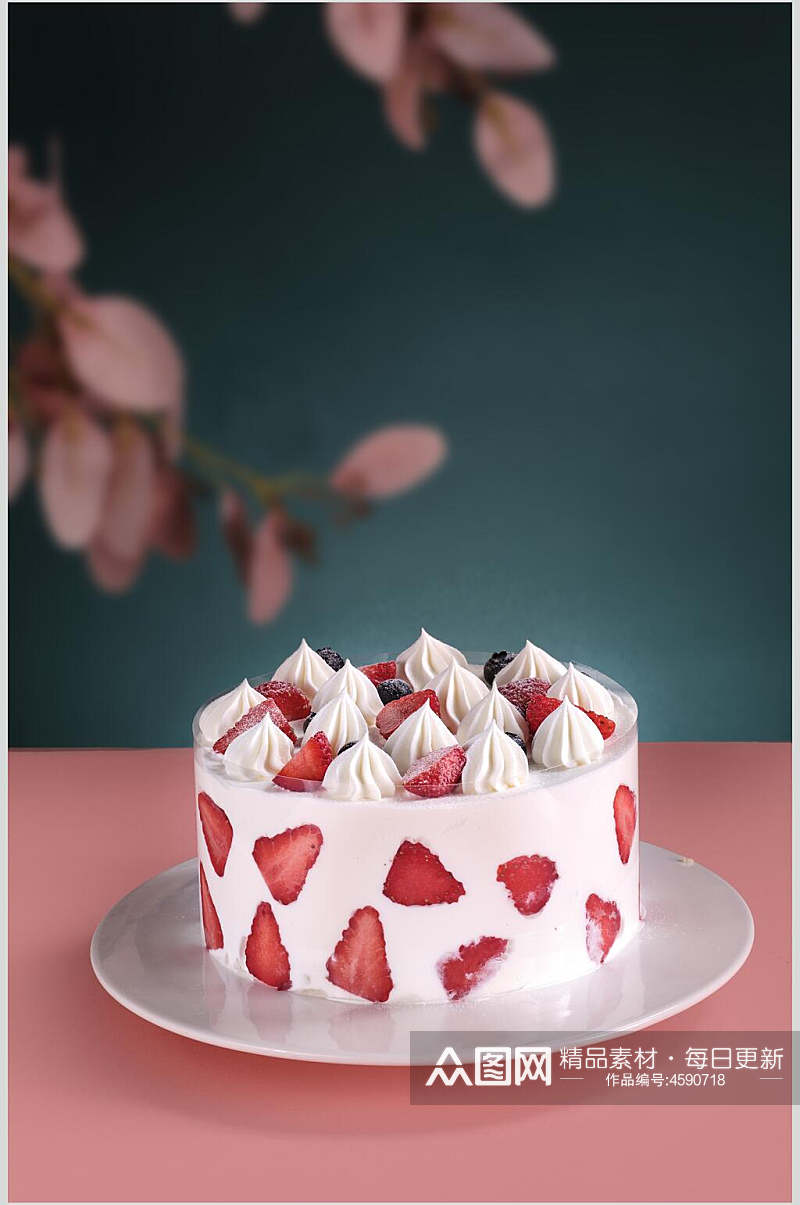 草莓奶油蛋糕食品高清图片素材
