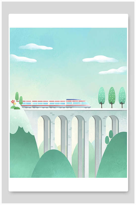 插画高铁背景图片-插画高铁背景设计素材-插画高铁背景模板下载-众图