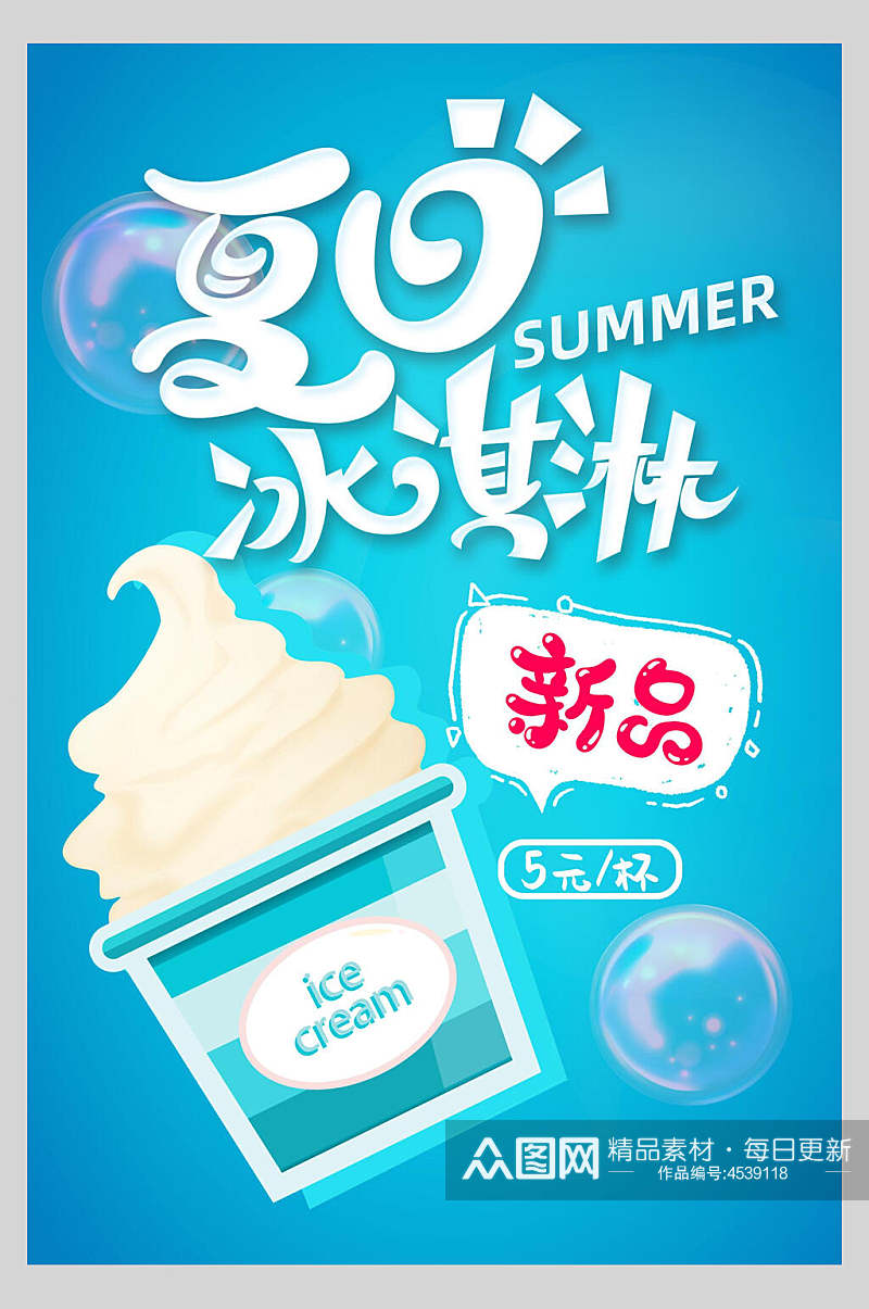 新品夏日冰淇淋甜品海报素材