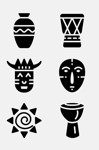 黑白非洲鼓非洲文化单色图标免抠素材