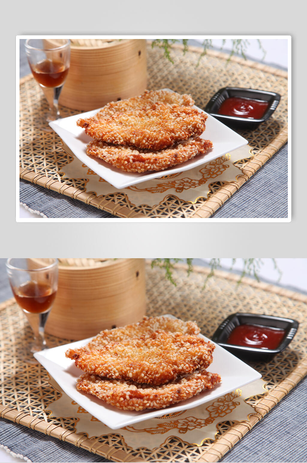 番茄酱油炸鸡排美食摄影图素材