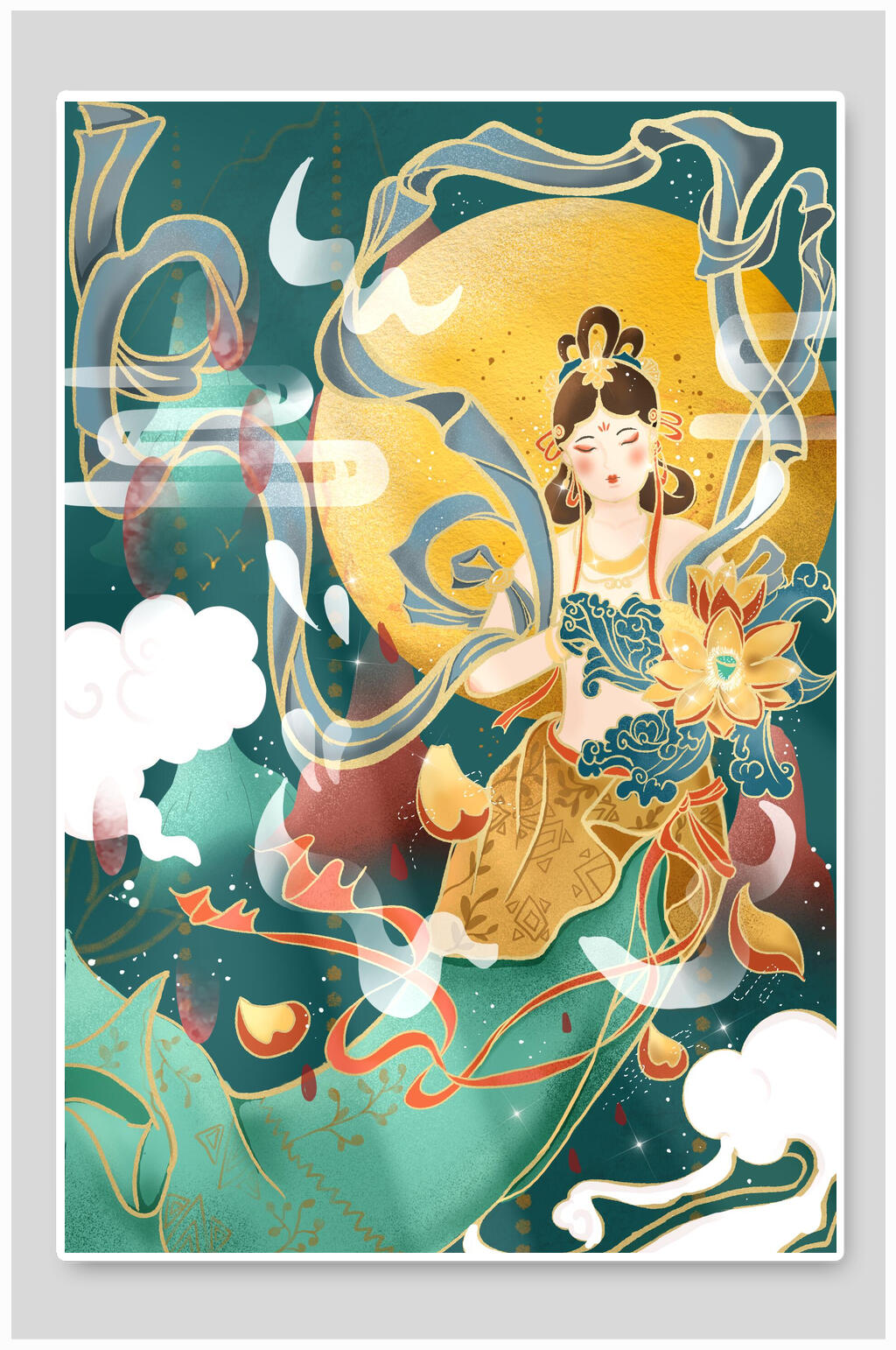 绿色敦煌文化插画素材