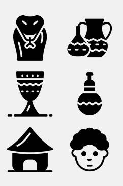 黑白茶壶非洲文化单色图标免抠素材