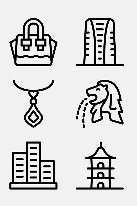 手提包线性新加坡文化图标免抠素材