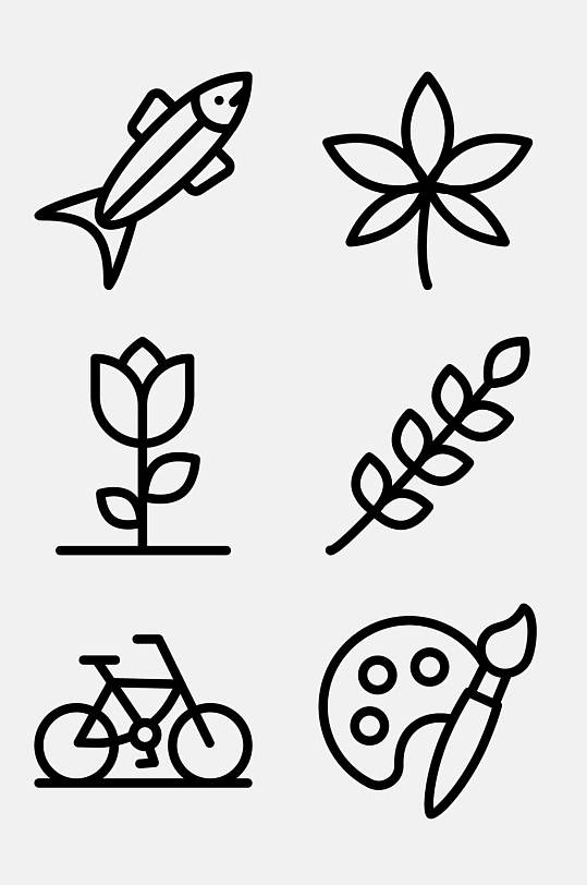 自行车花朵线性荷兰文化图标免抠素材