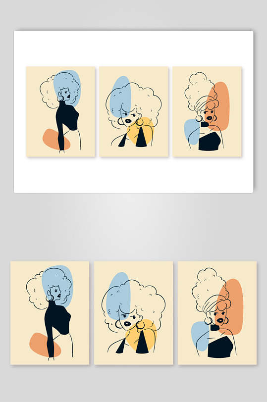 女孩个性人物肖像装饰画矢量素材