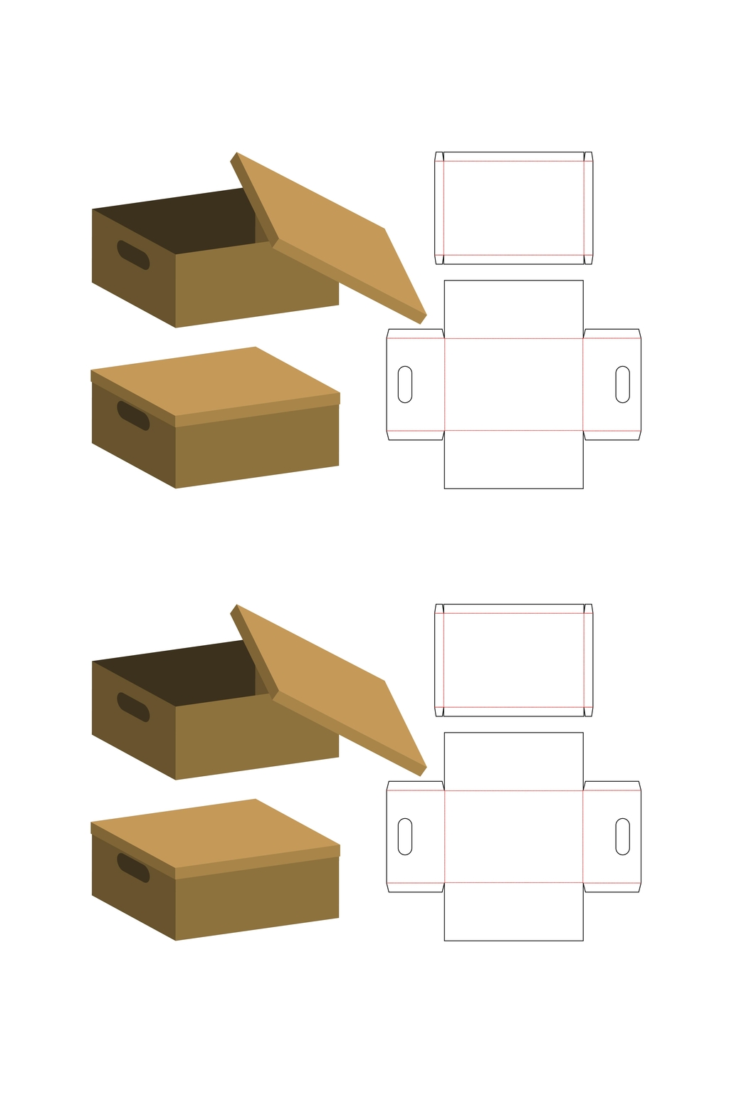 盒盖式详细分解甜品纸箱刀模包装盒展开图