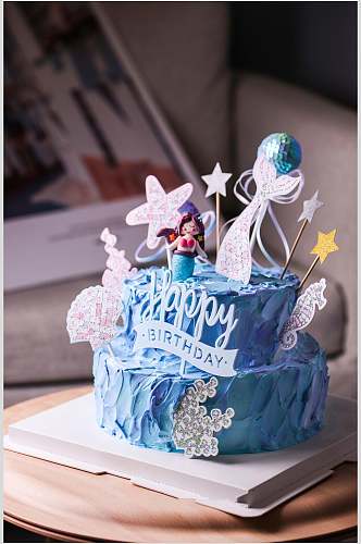 创意蓝色美人鱼星星蛋糕图片