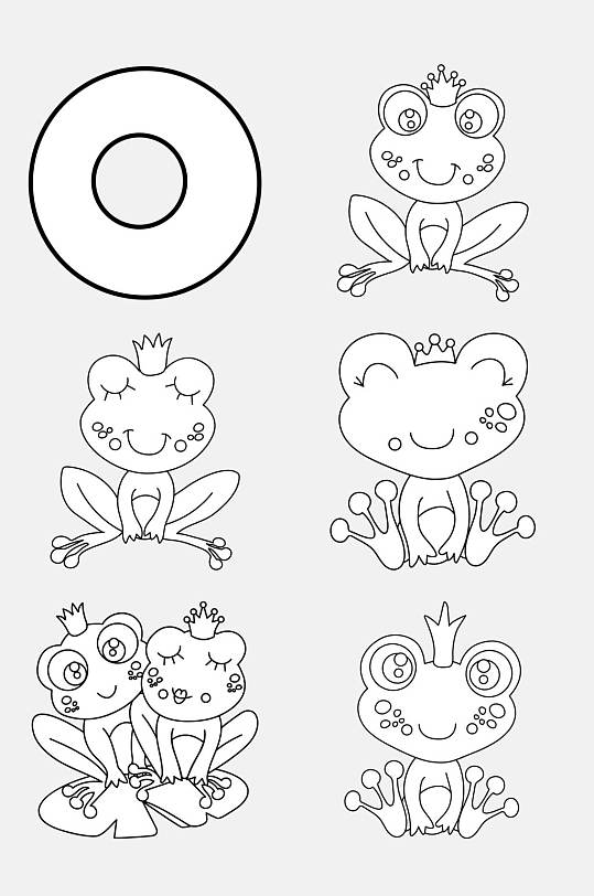 青蛙公主黑白简笔画免抠素材