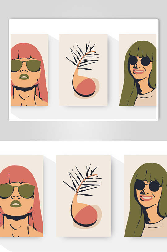 创意手绘人物肖像装饰画矢量素材