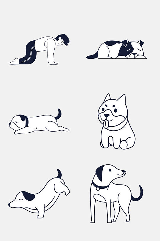 卡通人物宠物瑜伽插画免抠素材