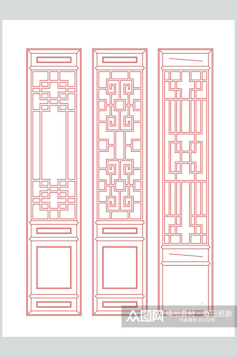 中式矢量雕花屏风装饰素材素材
