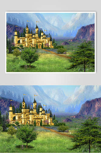 城堡绘画树林创意画意背景图
