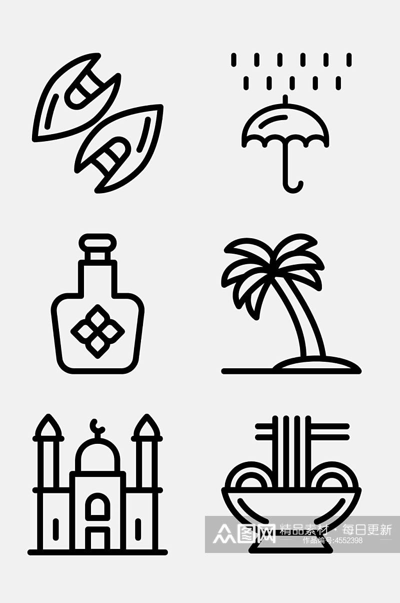 面条椰子树线性新加坡文化图标免抠素材素材