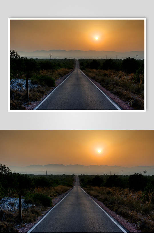 落日公路户外风景摄影图