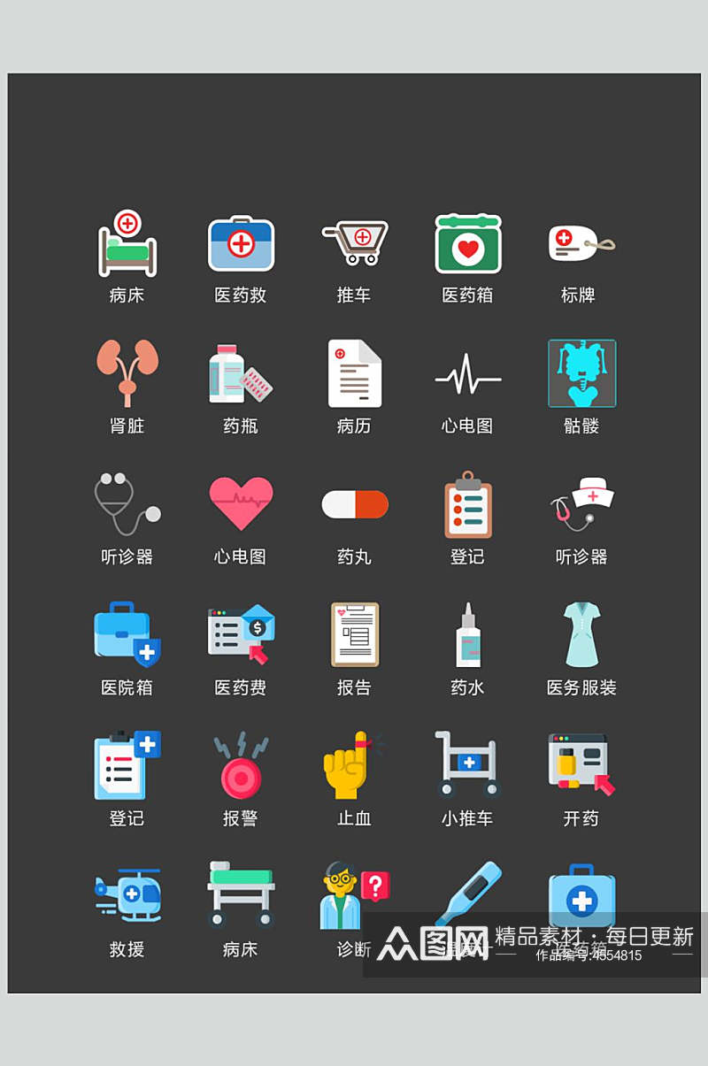 竖版医院矢量卡通图标素材素材