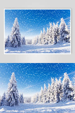 蓝色冬季雪景摄影图片