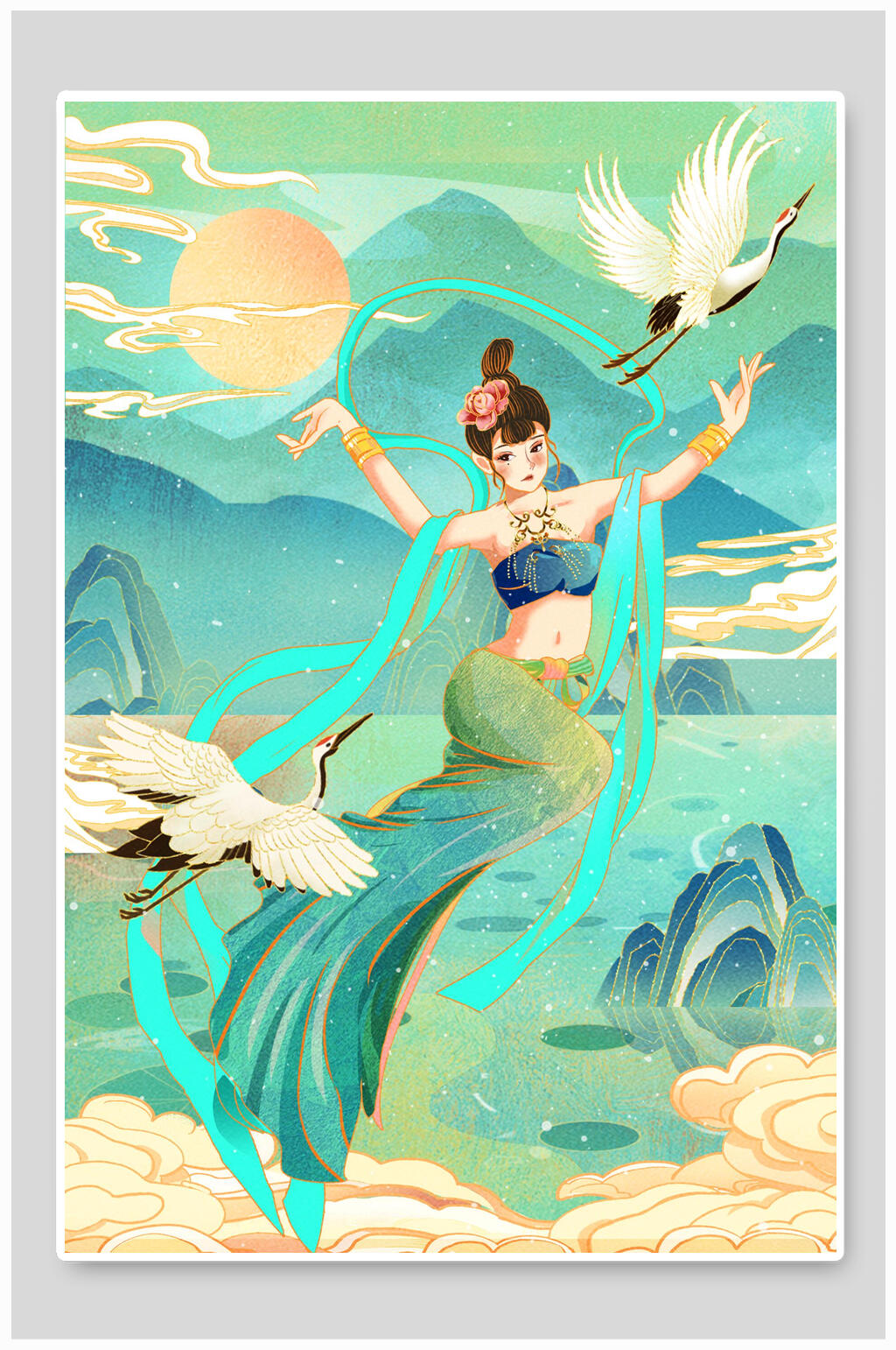 国潮风敦煌文化插画素材