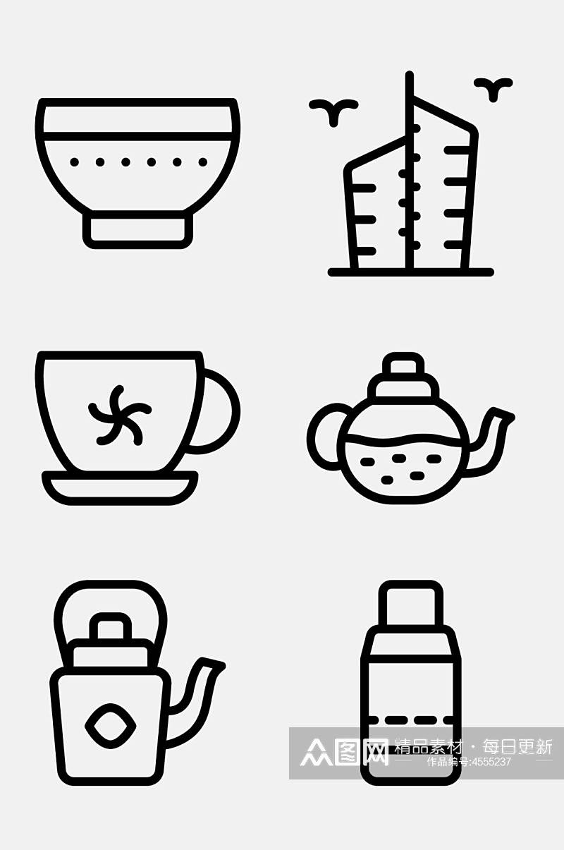 茶壶中国香港线性图标免抠素材素材