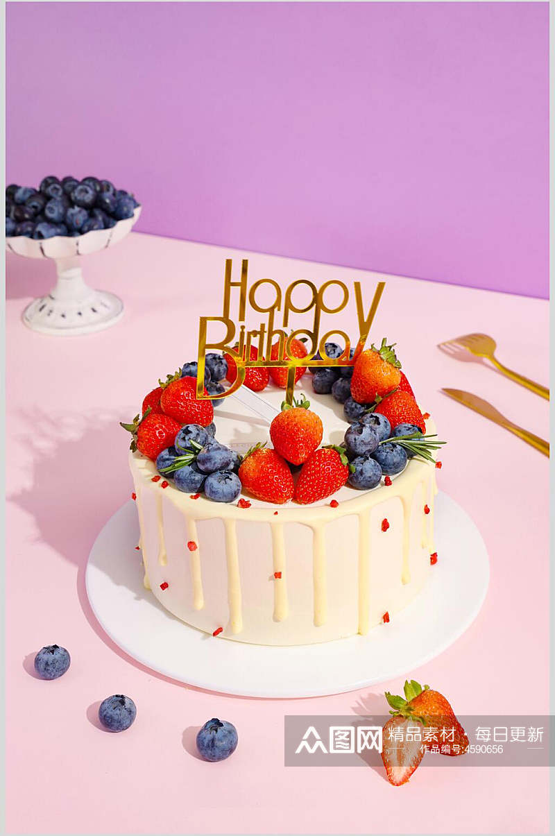 精品草莓蓝莓蛋糕图片素材