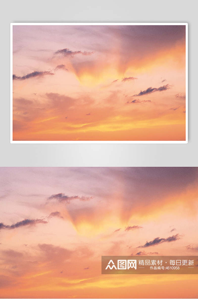 红光夕阳蓝天白云图片素材