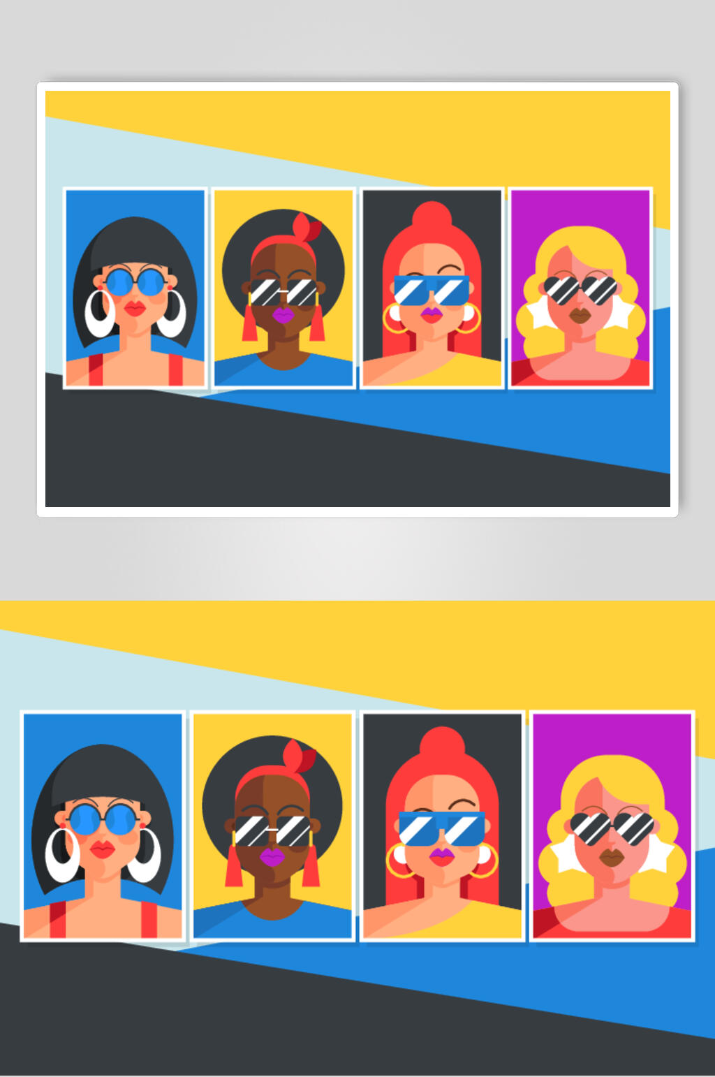 卡通女孩人物肖像装饰画矢量素材素材