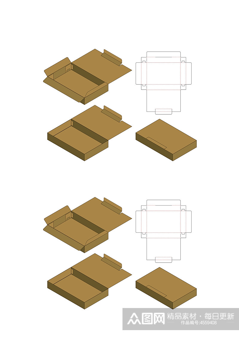 简约甜品纸箱刀模包装盒展开图素材