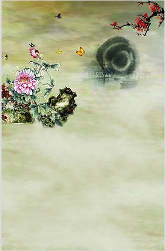 中国风花卉复古风景背景高清图片