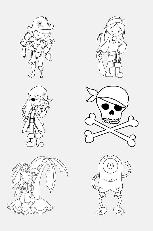 海盗手绘卡通简笔画免抠素材