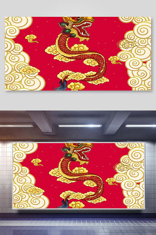 红色龙中国风纹样背景