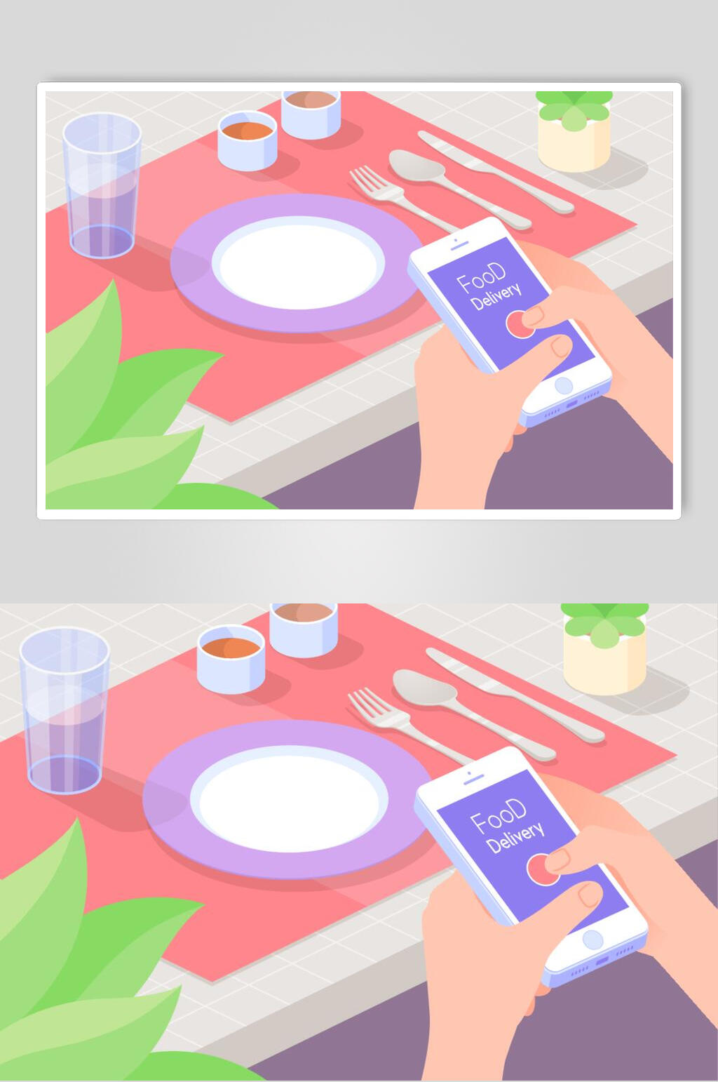 餐盘餐具手机应用智能生活矢量插画素材