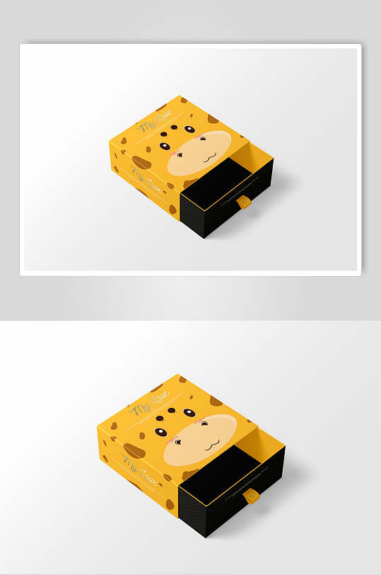 可爱卡通长颈鹿图案抽盒方形首饰盒样机