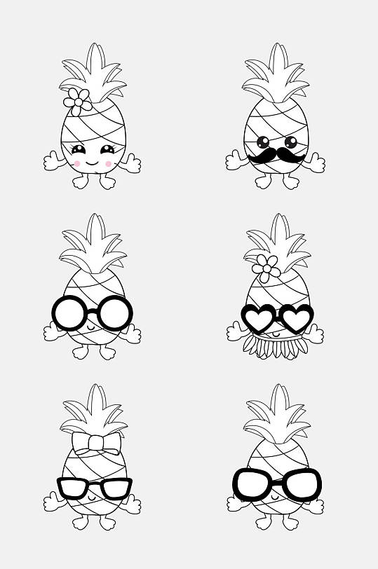 菠萝手绘卡通简笔画免抠素材