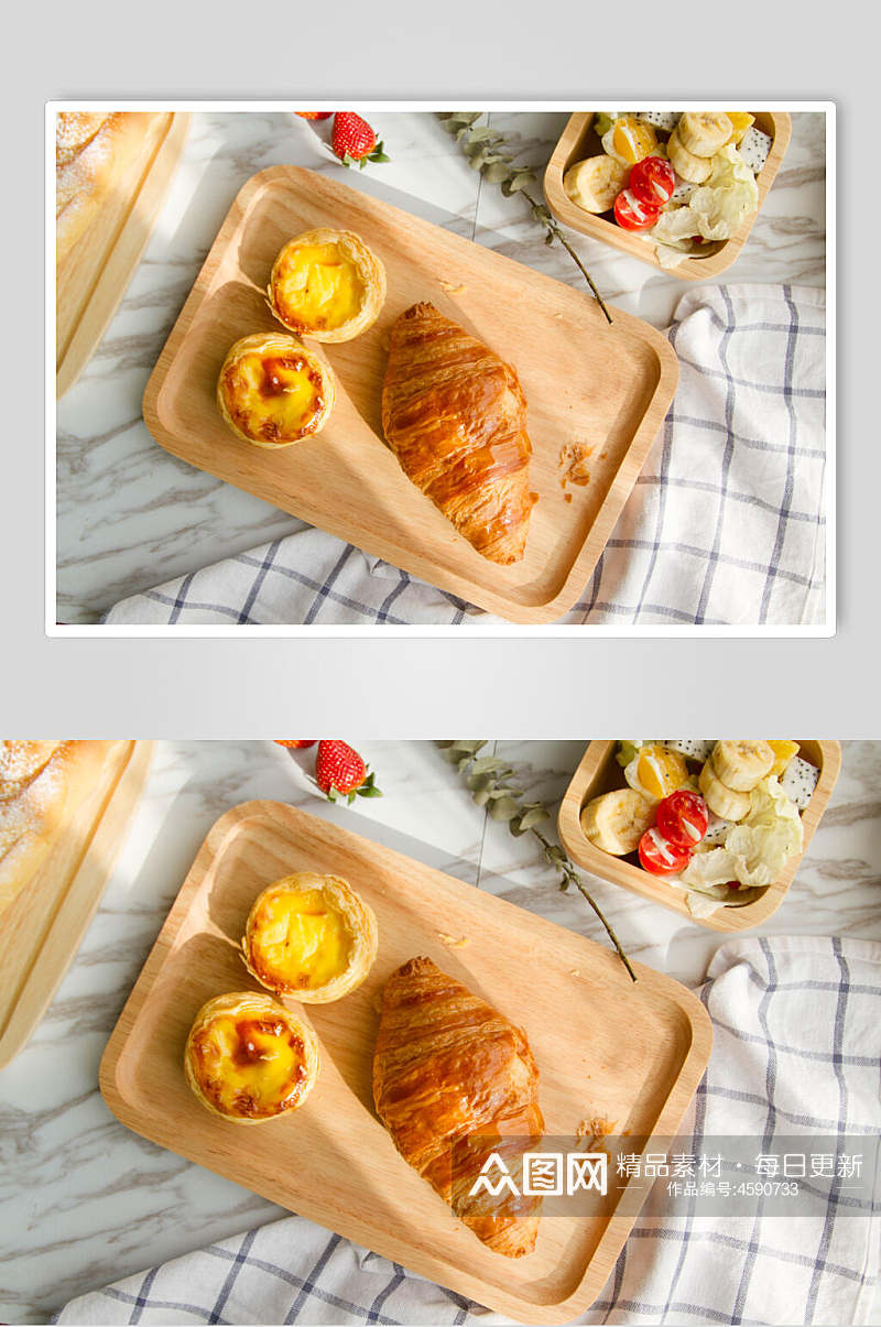 牛角包蛋挞美食摄影图素材