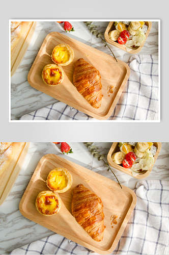 牛角包蛋挞美食摄影图