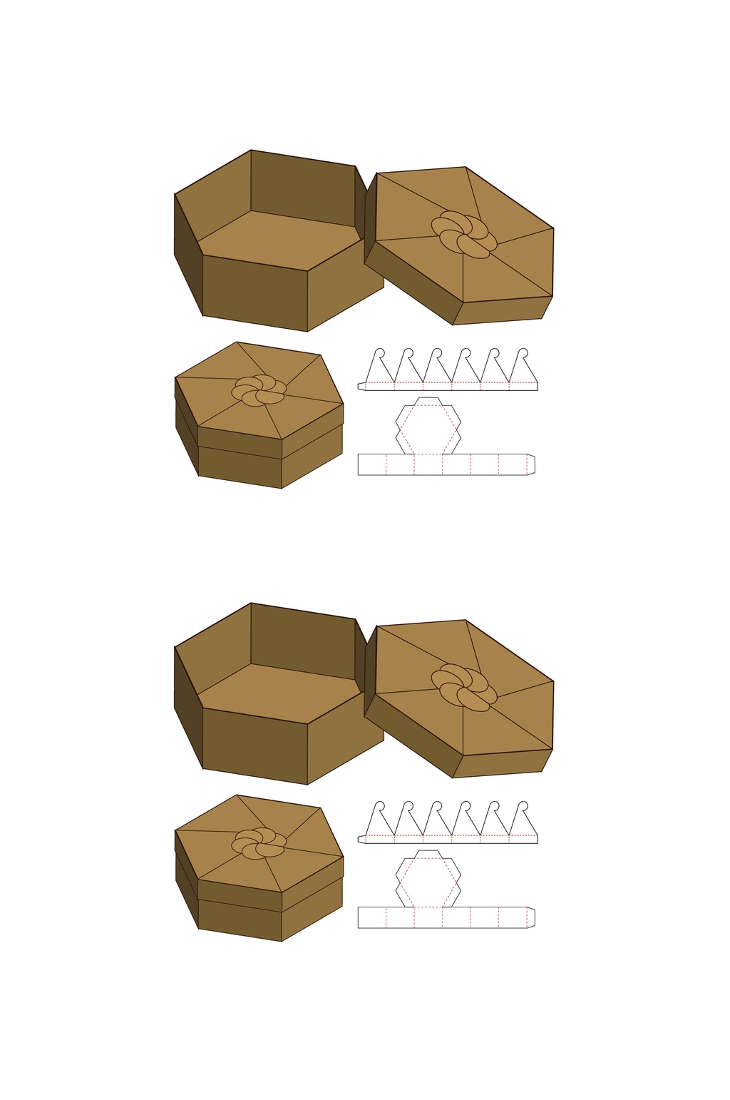 立体六边形纸盒展开图图片