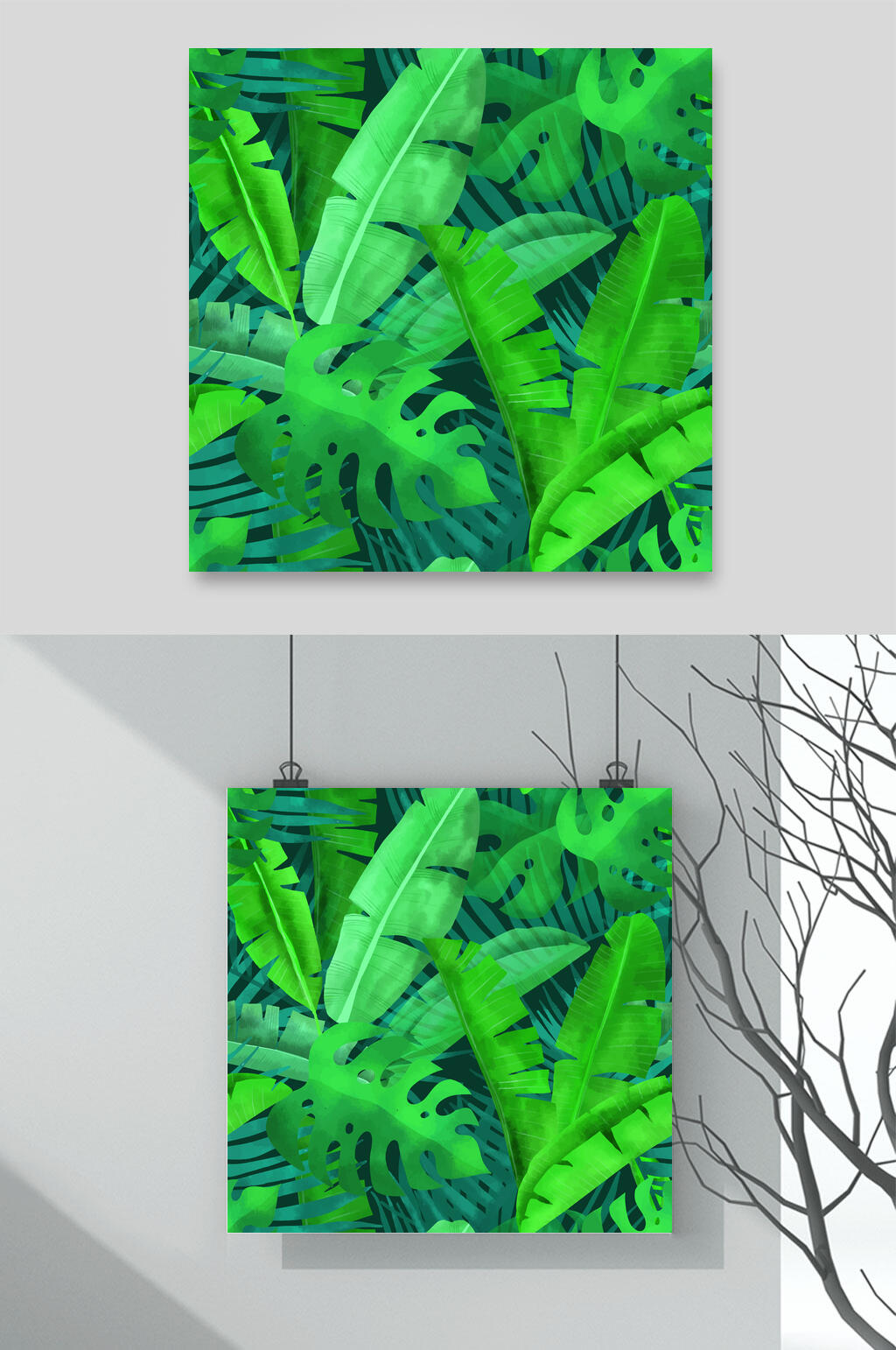 绿色时尚矢量夏日植物插画素材素材