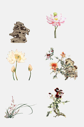 创意荷花花卉植物工笔画免抠素材