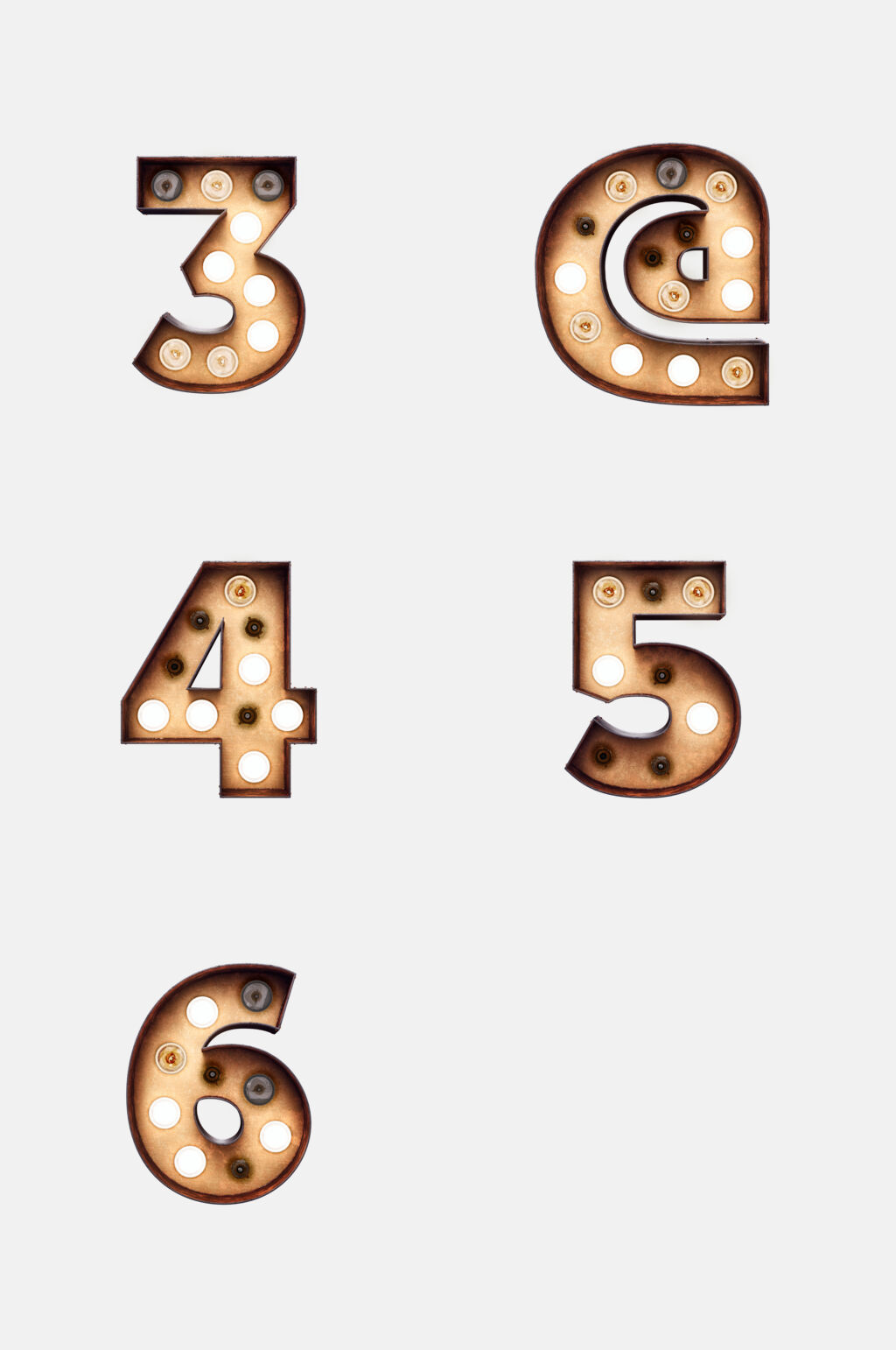 褐色跑马灯数字字母免抠素材素材