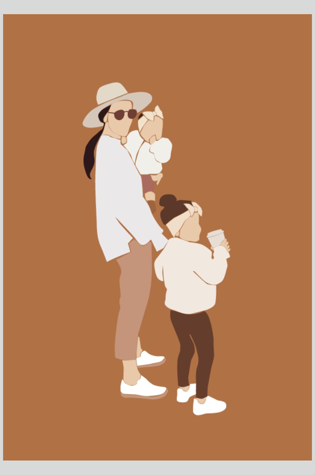 三口矢量家庭亲子插画素材素材