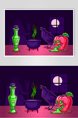 苹果创意紫色矢量万圣节插画素材