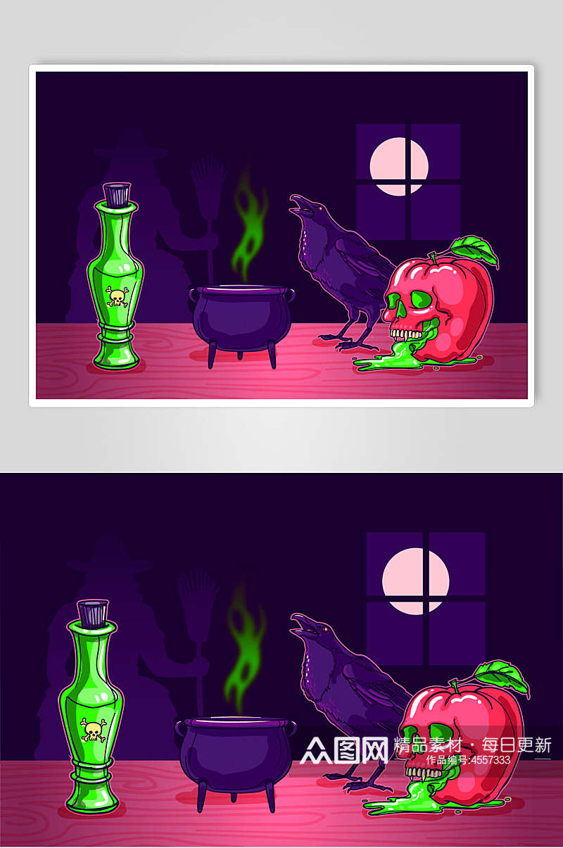 苹果创意紫色矢量万圣节插画素材素材