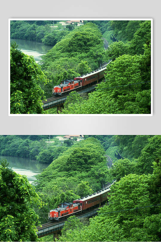 火车青山自然风光摄影图