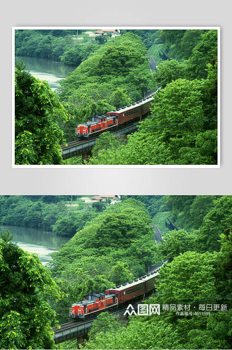 火车青山自然风光摄影图素材